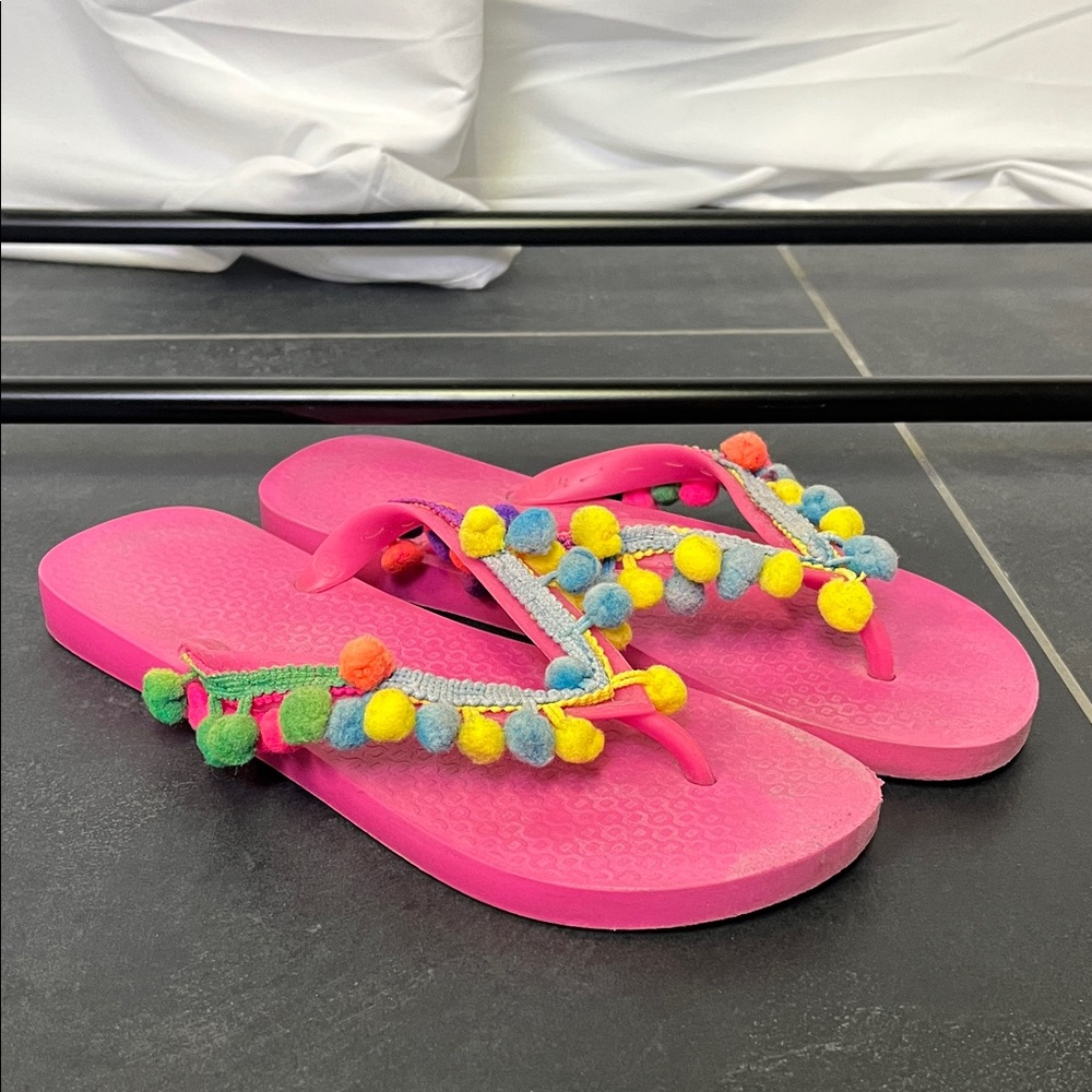 Vibrant Pink Pom-Pom Sandals size 11 (41/42 eur)